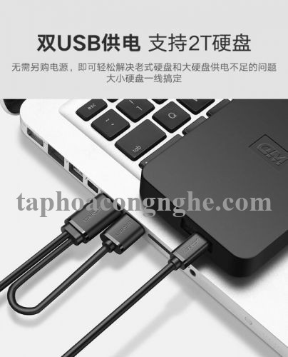 Ugreen 10346 0.5M màu Đen Cáp sạc truyền dữ liệu USB 2.0 sang MICRO USB có trợ nguồn USB US107 30010346